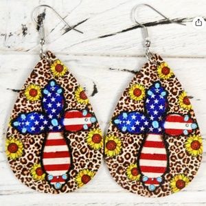 NEW VINTAGE STYLE BOHO ANIMAL PRINT SUNFLOWERS AMERICAN FLAG CROSS EARRINGS